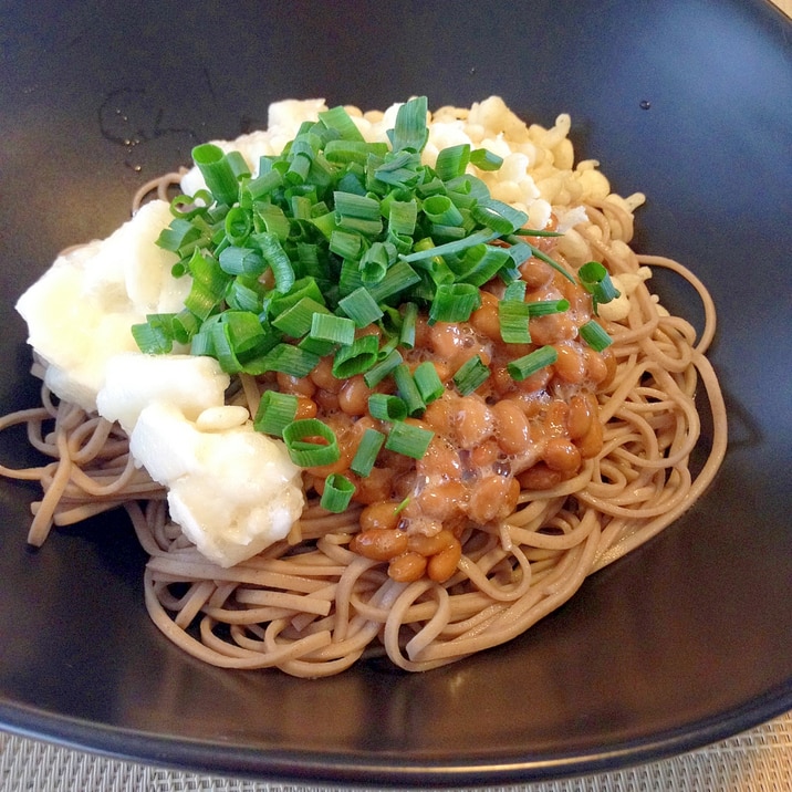 冷たい蕎麦☆とろろ納豆ネバネバ